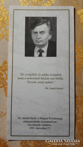Commemorative card issued for the funeral of József Antall, Min.President