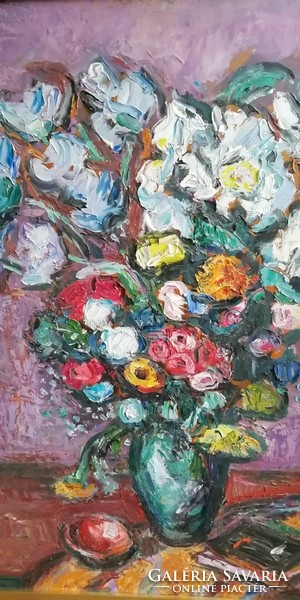 Vén Emil: Virág Csendélet, olajfestmény rétegelt lemezre festve, Aukciókon szerepelt, leinformálható