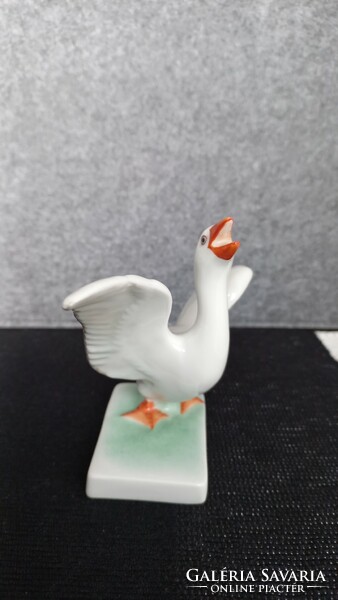 Old Herend porcelain goose on pedestal, hand painted