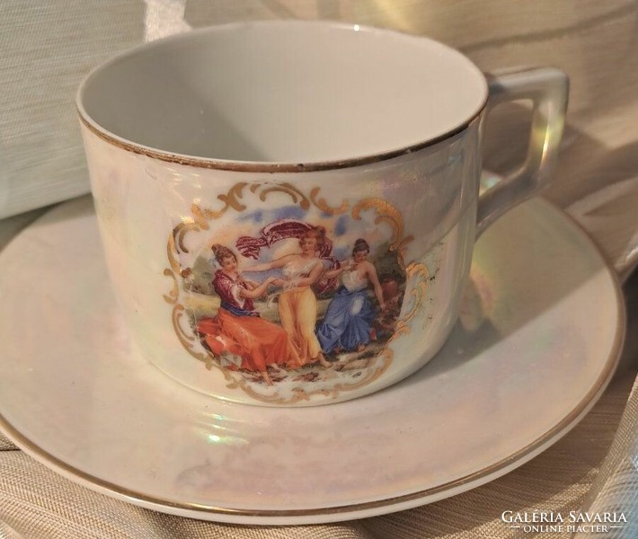 Antique Zsolnay tea cup with bottom Angelika Kaufmann scene