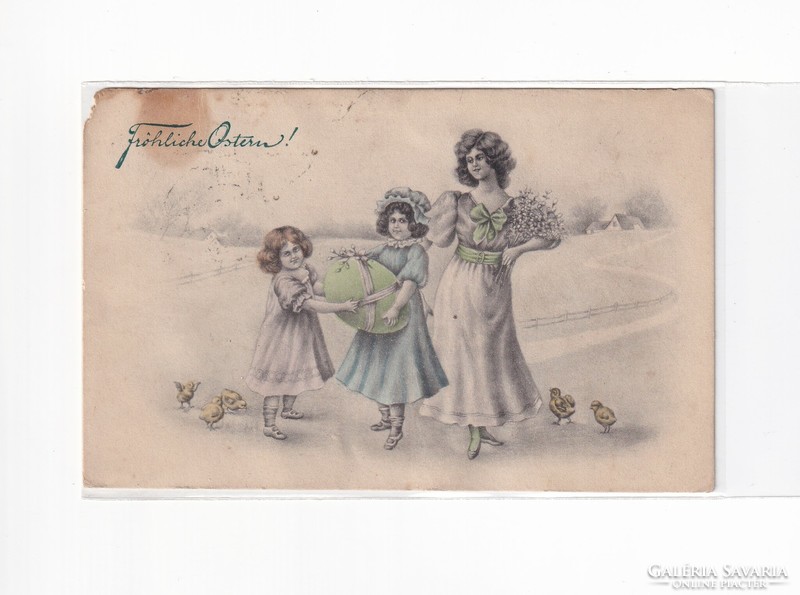 H:124 Antik Húsvéti Üdvözlő képeslap 1909 Sarok hiány
