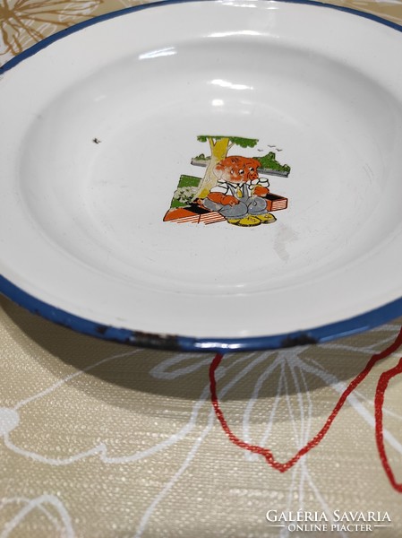 Enamel deep plate with fairy tale pattern