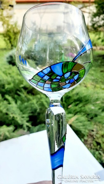 Paul nagel enamel painted crystal glass set
