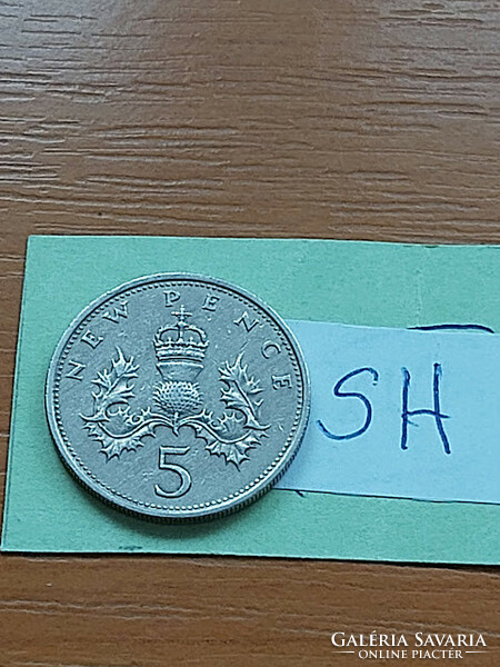 English England 5 pence 1969 ii. Queen Elizabeth, copper-nickel sh