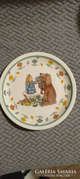 Rare lowland porcelain fairy tale pattern plate set - little girl with a dog