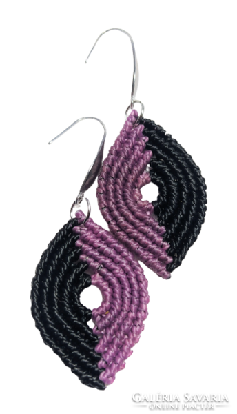 Black and purple macrame earrings