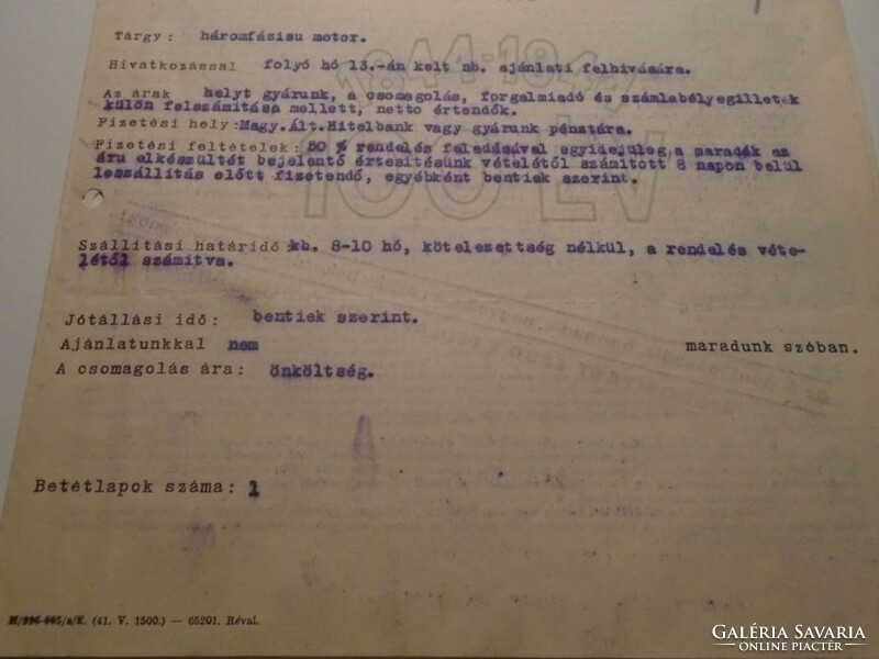 ZA492.340 GANZ és Társa  - Szedlacsek Péter - Mezőkovácsháza  1947 - villamossági kereskedelmi levél