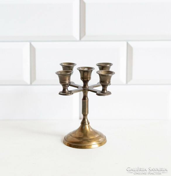 Old five-arm copper candle holder - bronze mini candle stand