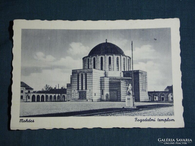 Postcard, mohács, votive church, skyline detail