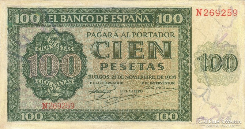 100 peseta pesetas 1936 Spanyolország