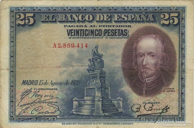 25 peseta pesetas 1928 Spanyolország 2. "A" sorozat 7.780.000 alatti Ritka!