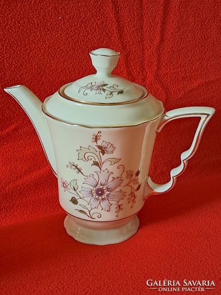 New condition and marked, Zsolnay, purple flower pattern, elf ears, 6-person mocha / coffee set