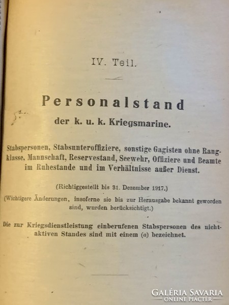 Almanach K.u.K Kriegsmarine 1918 / Kriegsausgabe