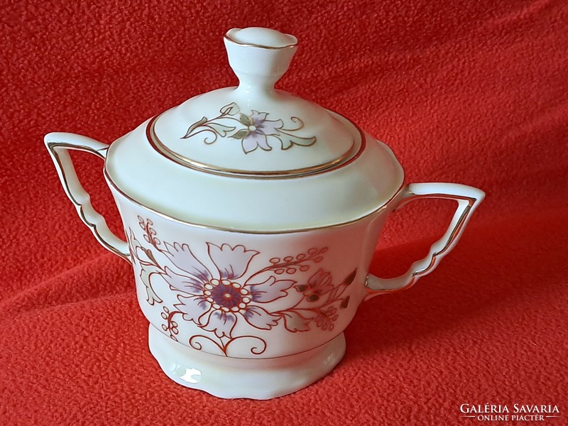 New condition and marked, Zsolnay, purple flower pattern, elf ears, 6-person mocha / coffee set