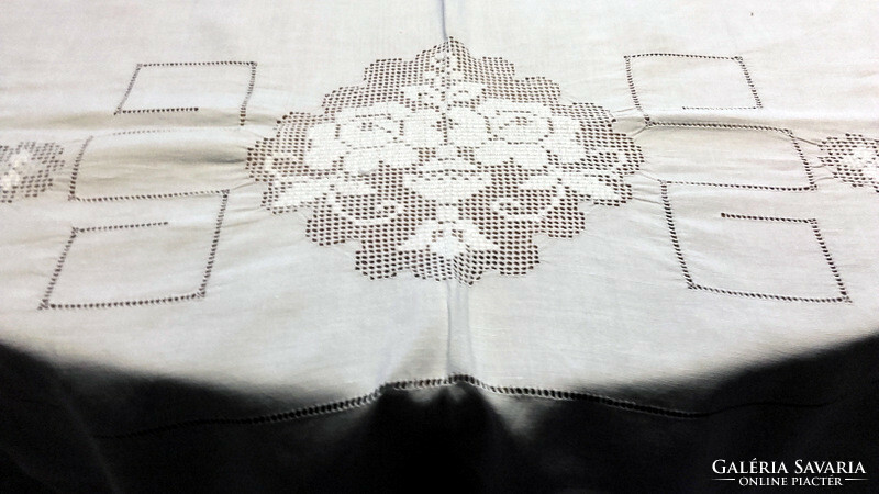 Antique festive thin linen tablecloth - rich handwork - 220 x 132 - art&decoration