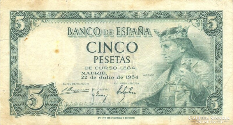 5 peseta pesetas 1954 Spanyolország
