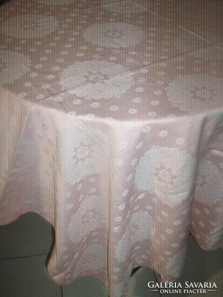Beautiful antique vintage floral pink damask tablecloth