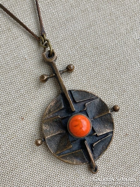 József Péri modernist applied art brutalist bronze necklace