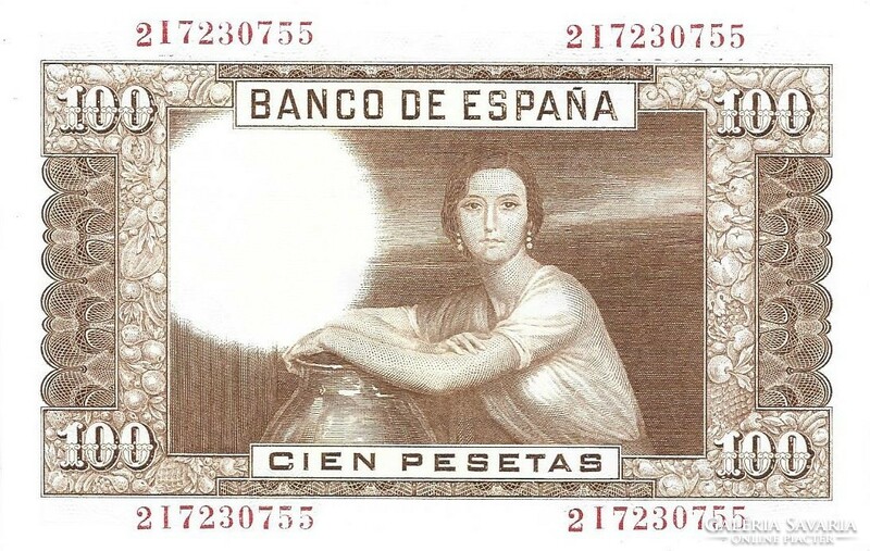 100 peseta pesetas 1953 Spanyolország 1. aUNC