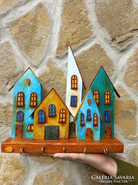 Handmade cottage wall hanger, wall key holder, made of recycled wood