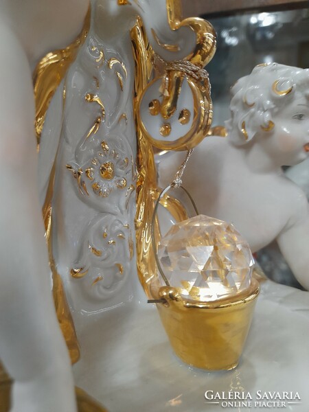 Italian, Italy capodimonte large putto, gilded art deco porcelain figural sculpture. 31.5 Cm.
