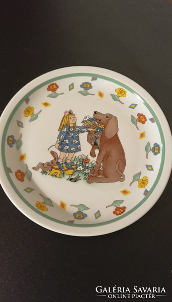 Ritkább alföldi porcelán mese mintás tányér készlet- kislány kutyával