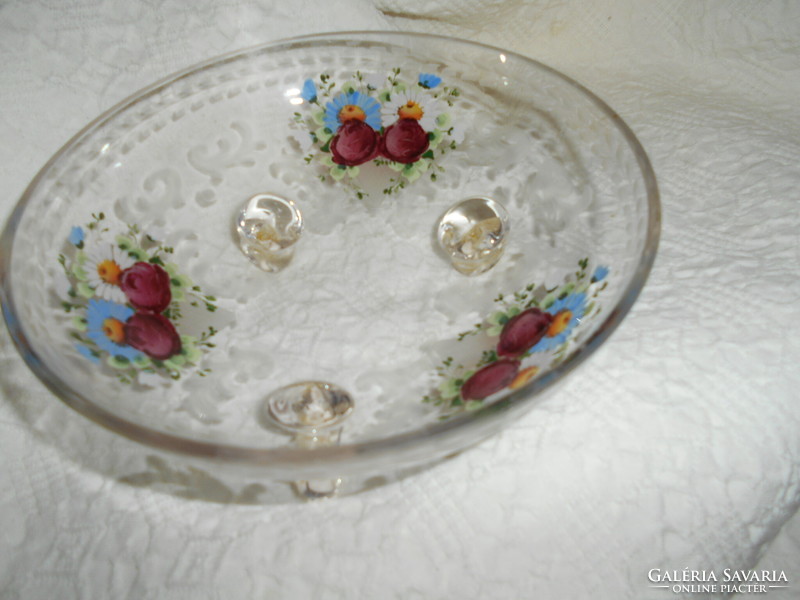 Polished + enamel painted glass table center serving bowl