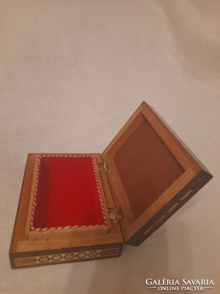 Inlaid wooden box, jewelry box with red velvet interior