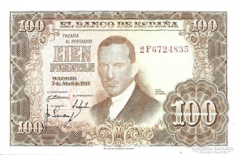 100 Pesetas pesetas 1953 Spain 2. Aunc