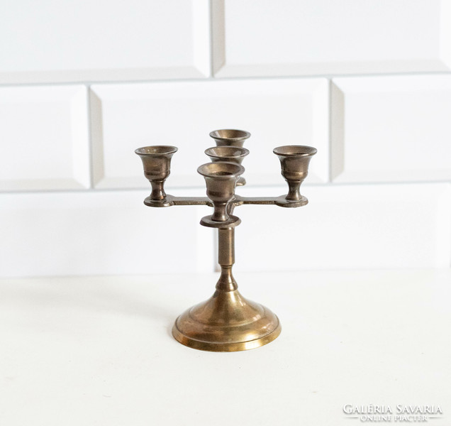 Old five-arm copper candle holder - bronze mini candle stand