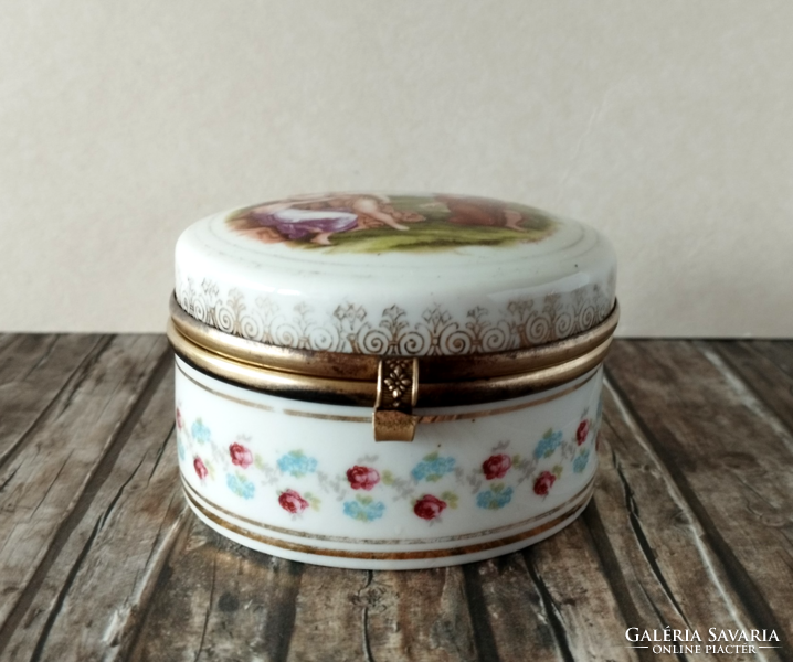 Antique hinged porcelain bowl with copper fittings