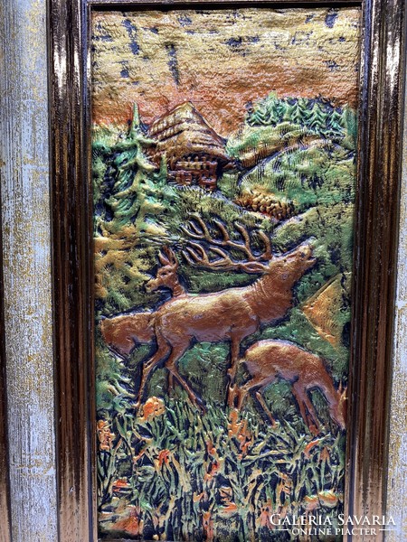 Ceramic wall picture deer, 33x28