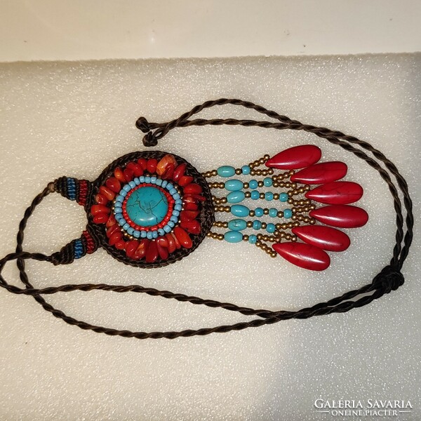 New ethnic tribal style coral/turkinite necklace 8ocm