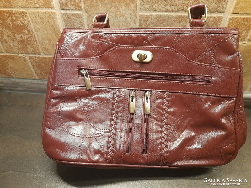 Burgundy brown multi-compartment leather bag