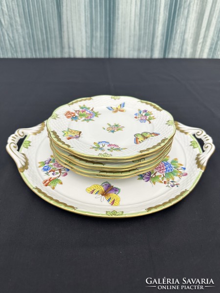 6 Personal Herend large-sized cake set with Victoria pattern (7 pcs) with jubilee seal.