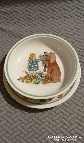 Ritkább alföldi porcelán mese mintás tányér készlet- kislány kutyával