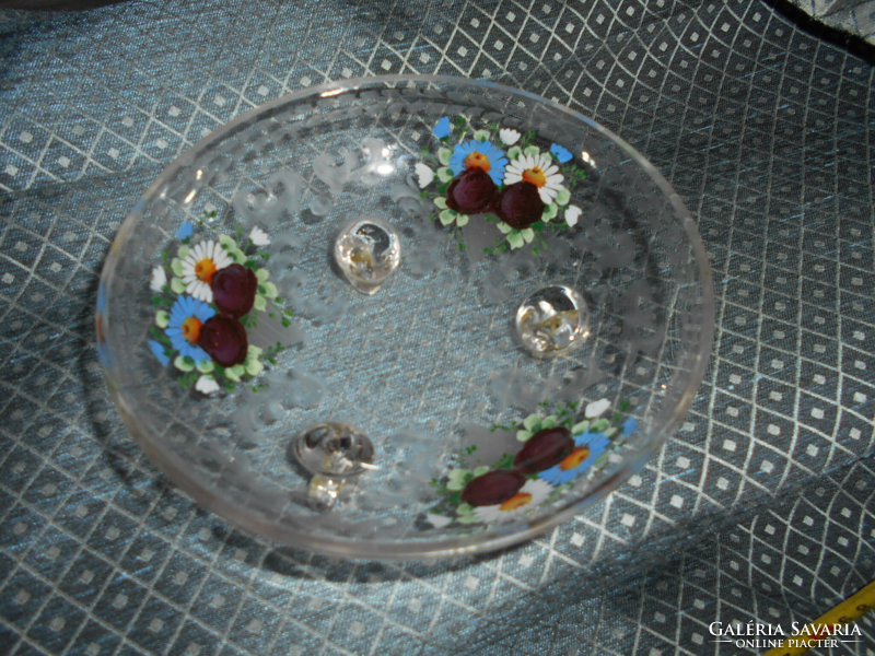 Polished + enamel painted glass table center serving bowl