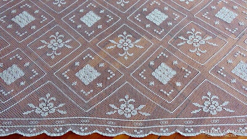 Old hand crocheted large bedspread, tablecloth, curtain 250 x 150