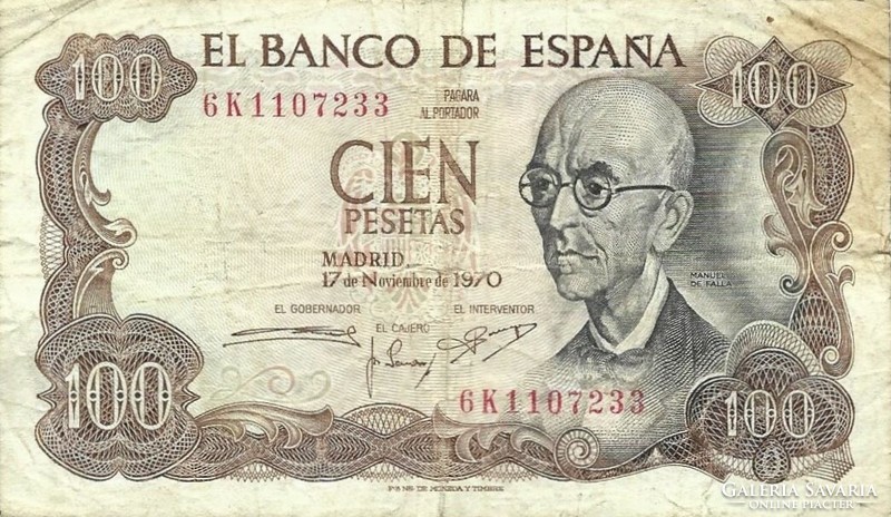 100 peseta pesetas 1970 Spanyolország 1.