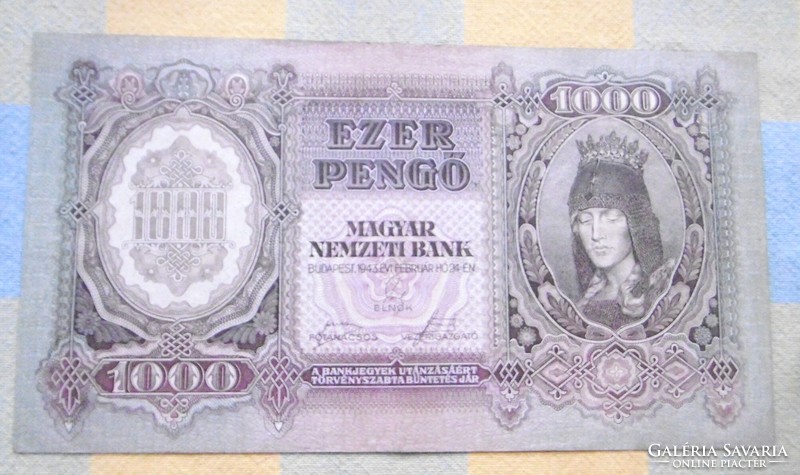 Banknote 1000 pengő 1943 Szálasi rare t1-