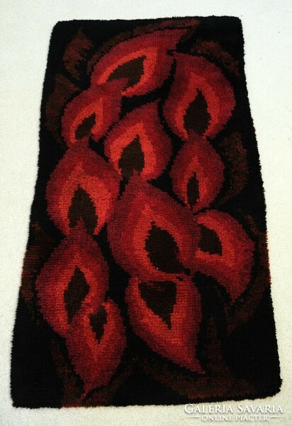 Gazdag és élénk vintage, gyapjú, dán modern Rya szőnyeg - piros és fekete 1960-70s