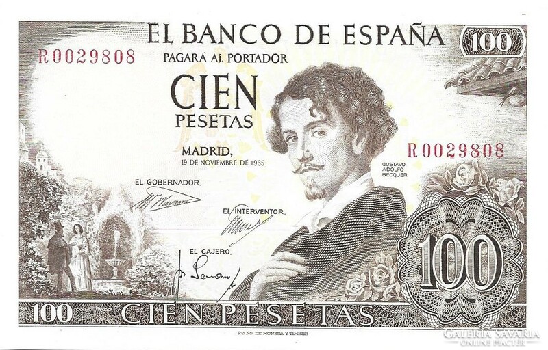 100 peseta pesetas 1965 Spanyolország UNC