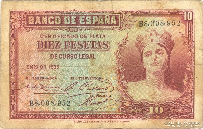 10 peseta pesetas 1935 Spanyolország