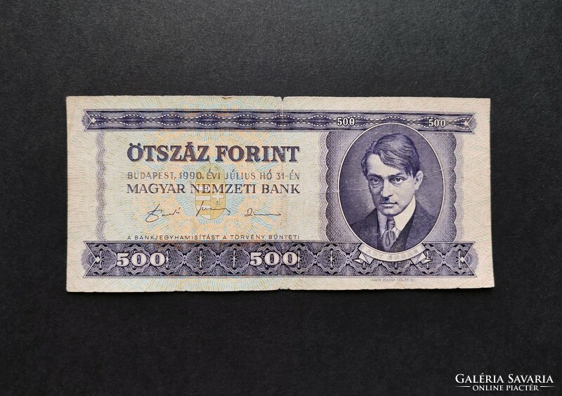 500 Forint 1990, F+ (pici tollfirka - Ady bajusszal)