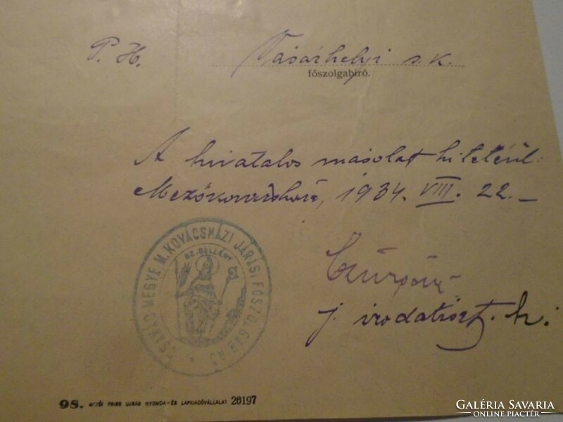 Za492.36 Order from the Chief Servant Judge of Mezőkovácsháza -1930 Péter Szedlacsek