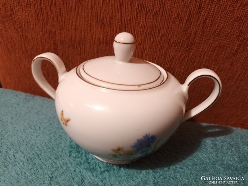 Beautiful Kahla German porcelain sugar bowl with a flower pattern and butterfly