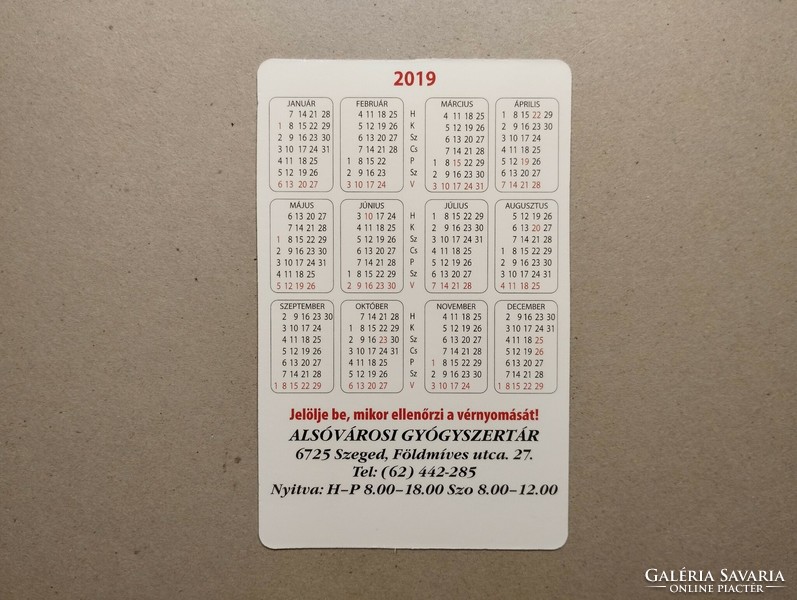 Hungary, card calendar i.- Pharmacy 2019
