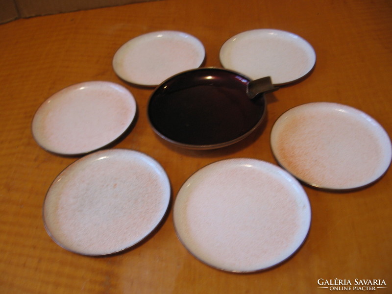 Copper fire enamel ashtray and coaster set of 6 pieces