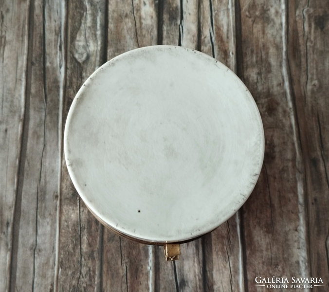 Antique hinged porcelain bowl with copper fittings