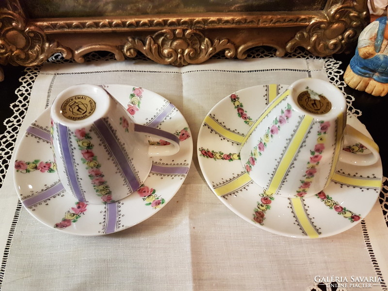 Small rose pattern marked coffee cups with a bottom (handmade in Austria) marked on the bottom